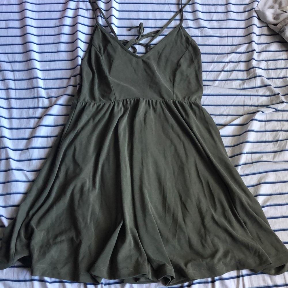 Olive green backless skater dress